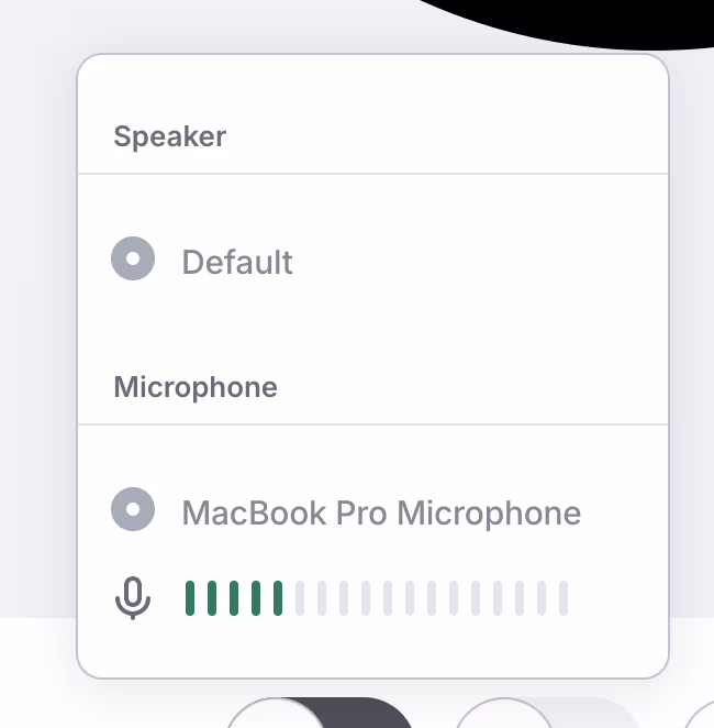 A screenshot of the new audio device picker in Element Call.
