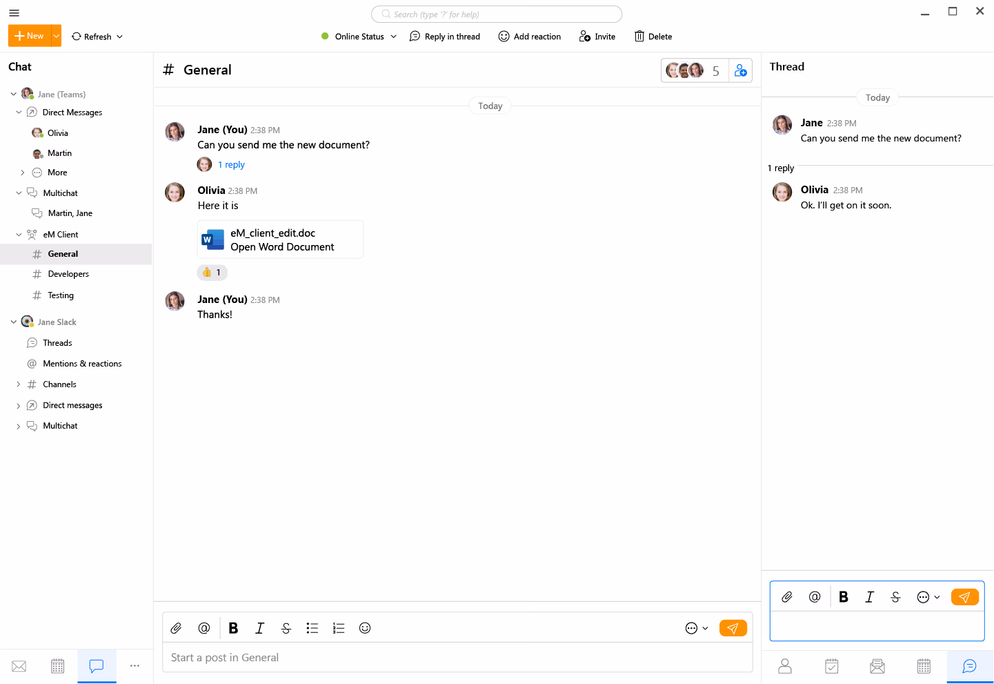 Screenshot of eM Client app